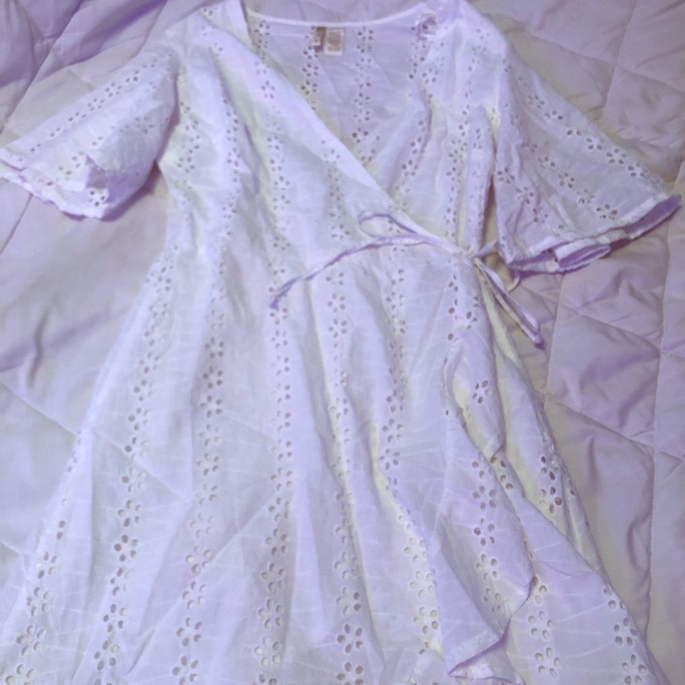 White linen wrap around dress